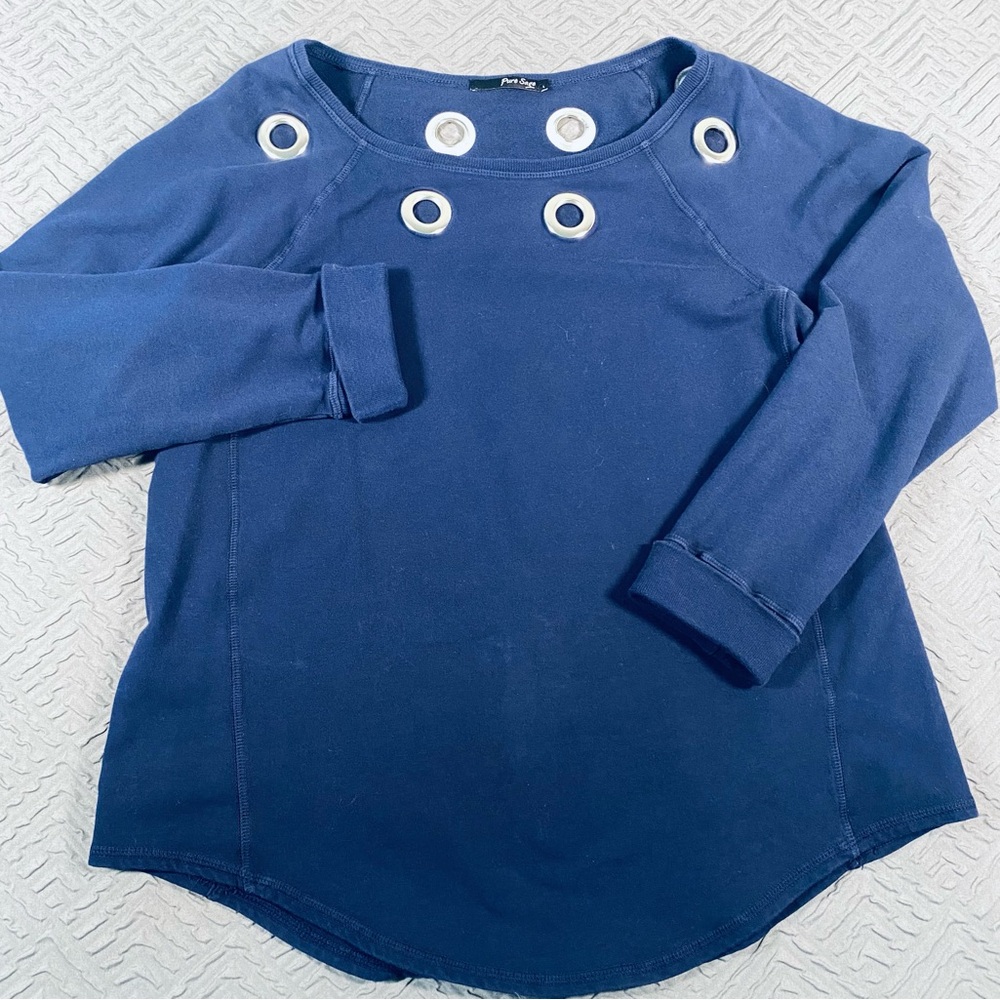 Pure Sage Navy Blue Cotton Knit Top Size Large VGW